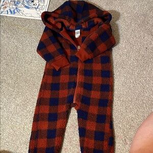 Carters Brown/Blue Plaid Hooded Fleece Jumpsuit- 18M NWOT